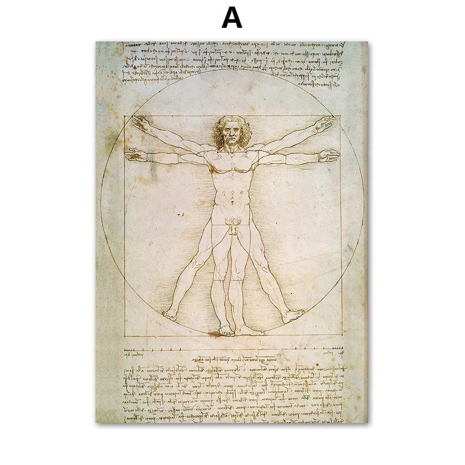 DaVinci Sketch Anatomy Muscle Vitruvian Man Wall Art Canvas Painting Nordic Poster And Prints Wall Picture For Living Room Decor - DeadScholarSociety