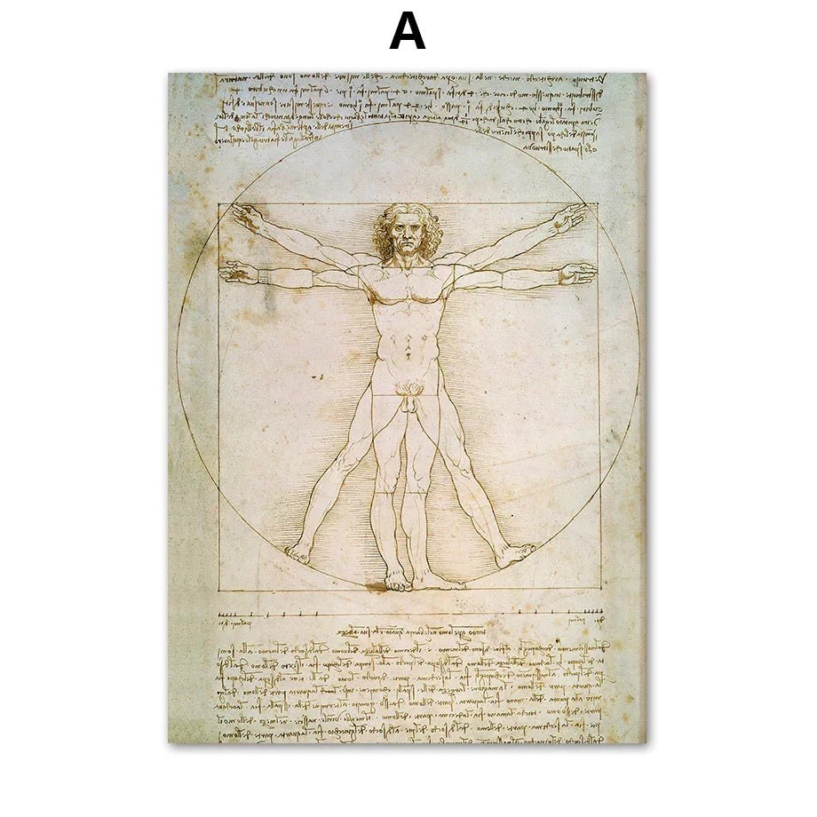 DaVinci Sketch Anatomy Muscle Vitruvian Man Wall Art Canvas Painting Nordic Poster And Prints Wall Picture For Living Room Decor - DeadScholarSociety